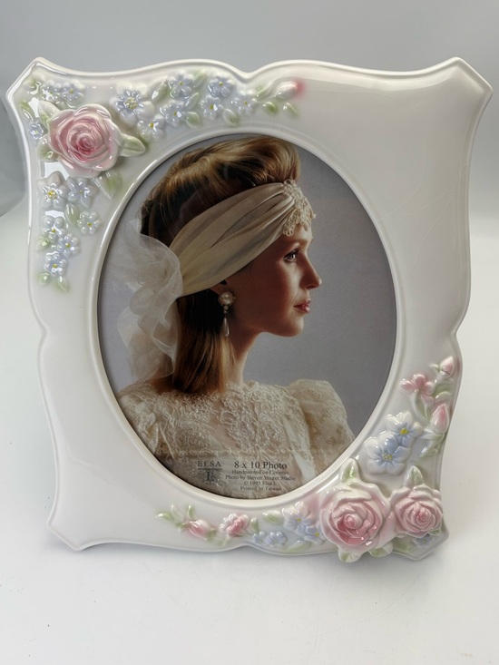 ELSA Other - Gorgeous Vintage ELSA White Ceramic Picture Frame with Pink Rose Accents - 8x10